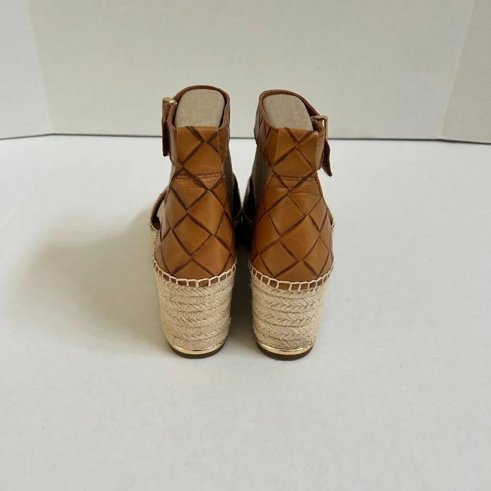 Size 11 Women's Brown Leather Franco Sarto Clemens Wedge Espadrille Sandals - Picture 3 of 9